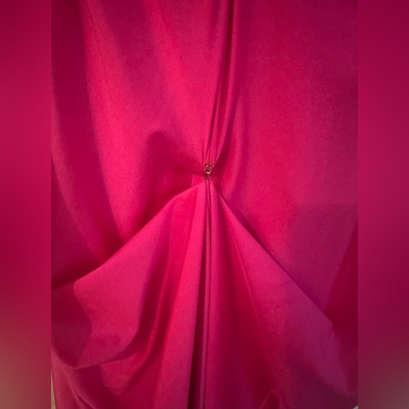 WORN ONCE SHERRI HILL BRIGHT PINK 54421 ONE SHOULDER LONG SLEEVE BEADED GOWN - Picture 12 of 16